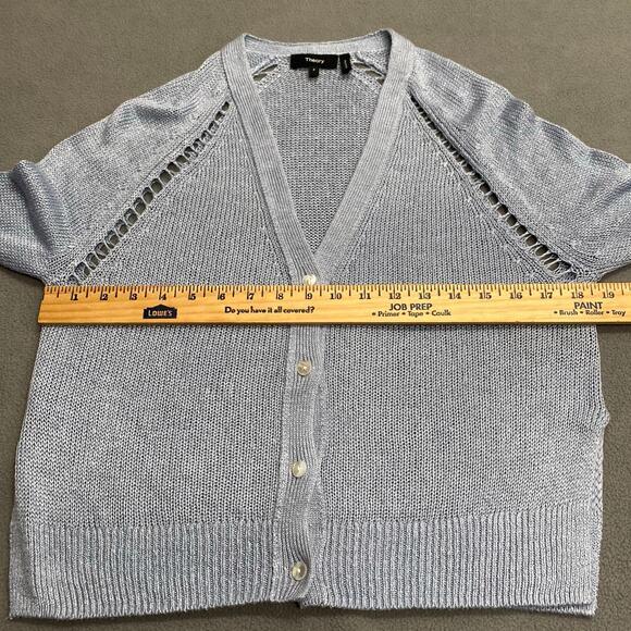 Theory Hanelee Linen Viscose Cropped Knit Cardigan Womens P Blue Minimalist Chic - Picture 11 of 14